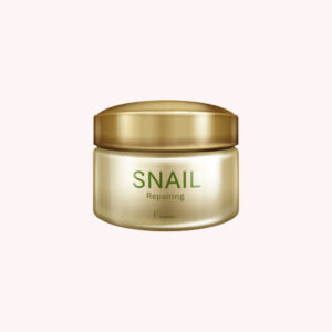Snail repairing cream in a gold jar.